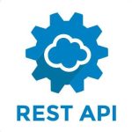 REST API logo with a blue gear containing a cloud icon above bold text