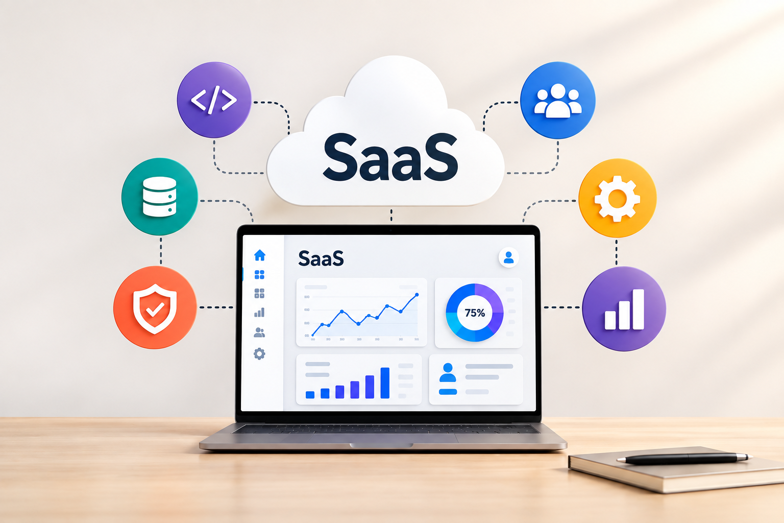 Interconnected cloud servers representing custom software development Dallas solutions for SaaS platforms.